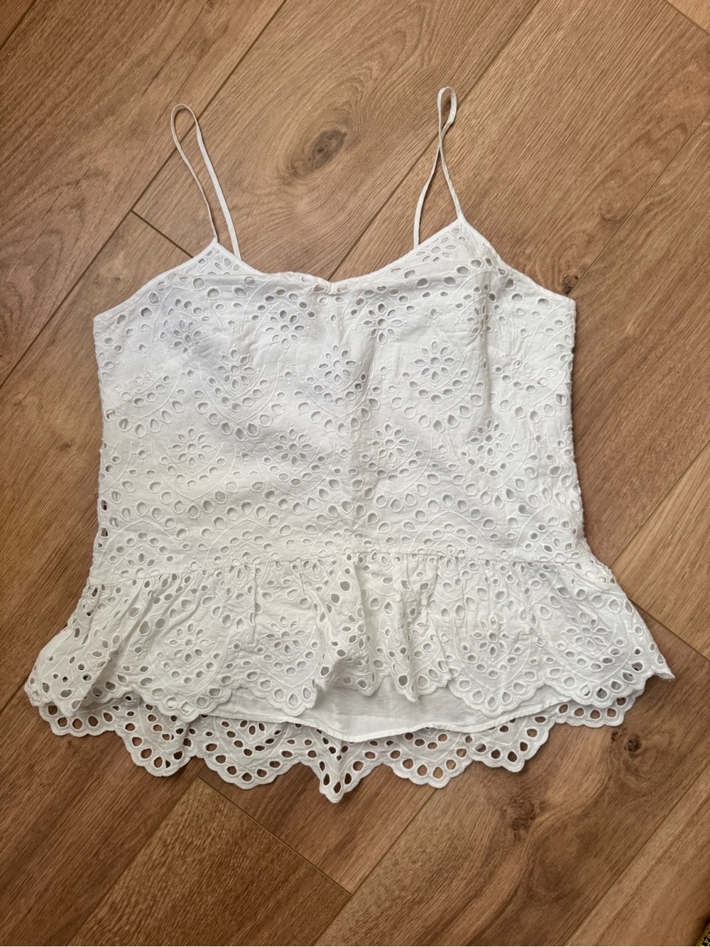 White House Black Market White Eyelet Peplum Cami